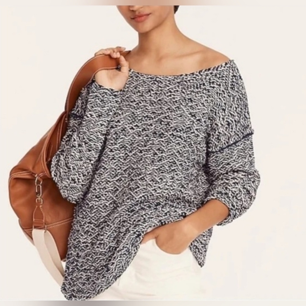 J Crew Navy Pebble Relaxed Wideneck Sweater Size Small